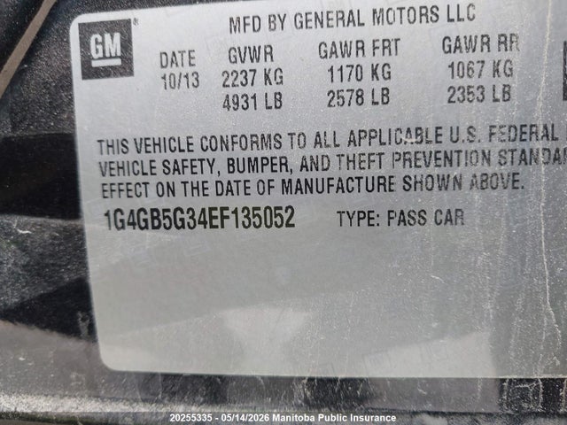 Продажа на аукционе авто 2014 Buick Lacrosse V6, vin: 1G4GB5G34EF135052, номер лота: 20255335