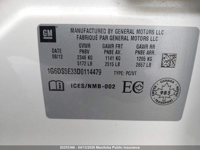 Продаж на аукціоні авто 2013 Cadillac Cts 3.6l, vin: 1G6DS5E33D0114479, номер лоту: 20255366