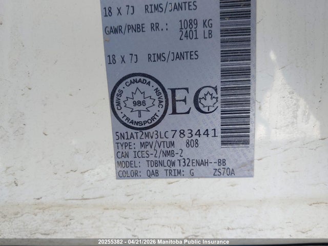2020 Nissan Rogue Sv მანქანა იყიდება აუქციონზე, vin: 5N1AT2MV3LC783441, აუქციონის ნომერი: 20255382