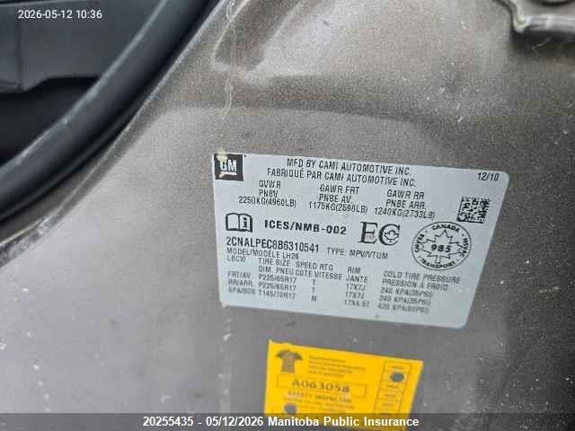 Продаж на аукціоні авто 2011 Chevrolet Equinox Lt, vin: 2CNALPEC8B6310541, номер лоту: 20255435