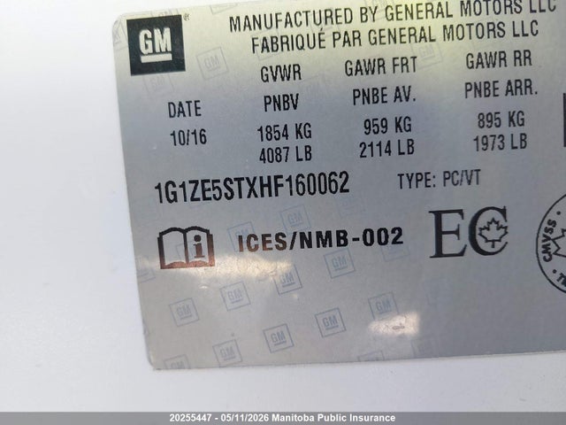1G1ZE5STXHF160062 Chevrolet MALIBU LT