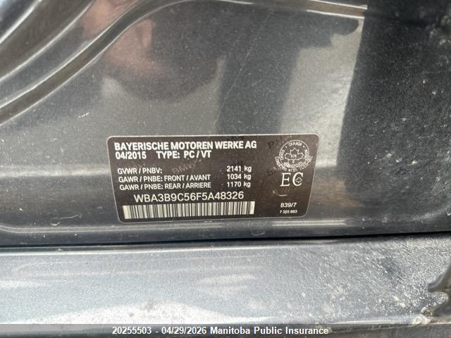 20255503 :رقم المزاد ، WBA3B9C56F5A48326 vin ، 2015 Bmw 335i Xdrive مزاد بيع