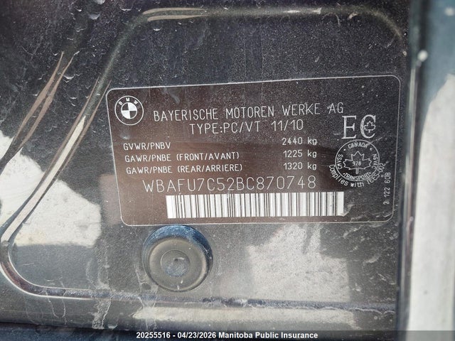 Aukcja sprzedaży 2011 Bmw 535xi, vin: WBAFU7C52BC870748, numer aukcji: 20255516