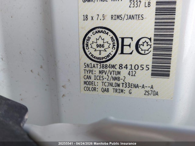 2021 Nissan Rogue Sv მანქანა იყიდება აუქციონზე, vin: 5N1AT3BB4MC841055, აუქციონის ნომერი: 20255541