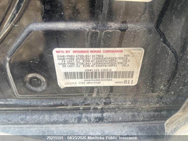 Aukcja sprzedaży 2014 Mitsubishi Outlander Es, vin: JA4AZ2A38EZ605864, numer aukcji: 20255551