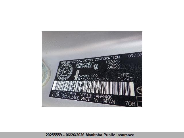 20255559 :رقم المزاد ، JTDKT123440051794 vin ، 2004 Toyota Echo Rs مزاد بيع