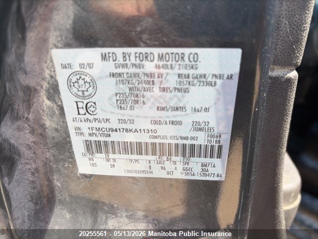 Продажа на аукционе авто 2008 Ford Escape Xlt V6, vin: 1FMCU94178KA11310, номер лота: 20255561