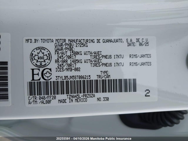 3TYLB5JN5ST086215 Toyota Tacoma Double Cab