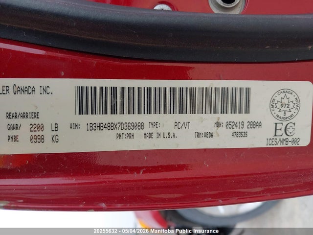 20255632 :رقم المزاد ، 1B3HB48BX7D369088 vin ، 2007 Dodge Caliber مزاد بيع