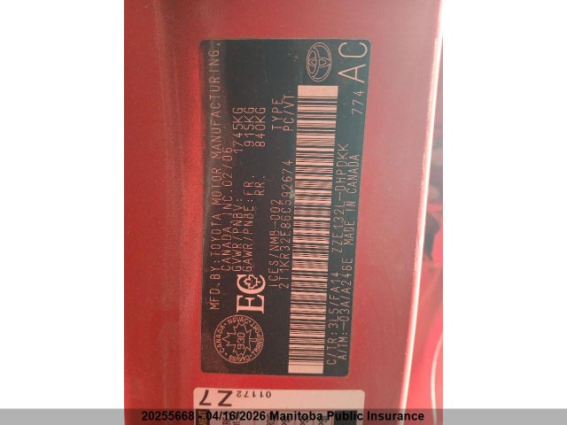 2006 Toyota Matrix მანქანა იყიდება აუქციონზე, vin: 2T1KR32E86C592674, აუქციონის ნომერი: 20255668