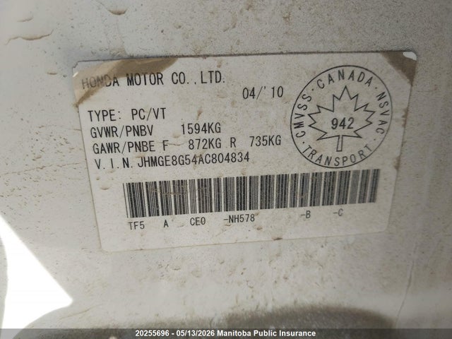 Продаж на аукціоні авто 2010 Honda Fit Lx, vin: JHMGE8G54AC804834, номер лоту: 20255696