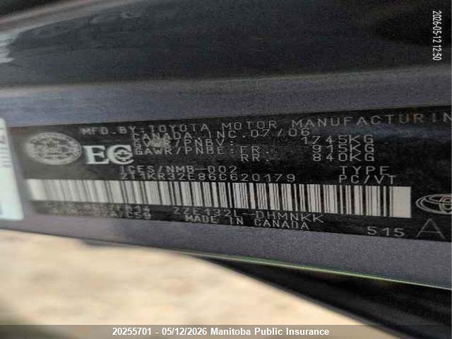 20255701 :رقم المزاد ، 2T1KR32E86C620179 vin ، 2006 Toyota Matrix Xr مزاد بيع