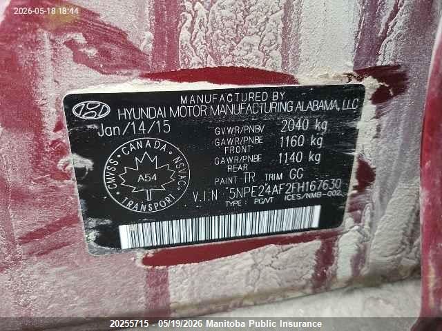 5NPE24AF2FH167630 Hyundai SONATA GLS