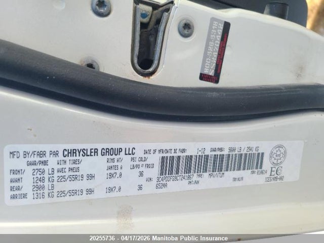 2012 Dodge Journey R/t მანქანა იყიდება აუქციონზე, vin: 3C4PDDFG9CT241867, აუქციონის ნომერი: 20255736