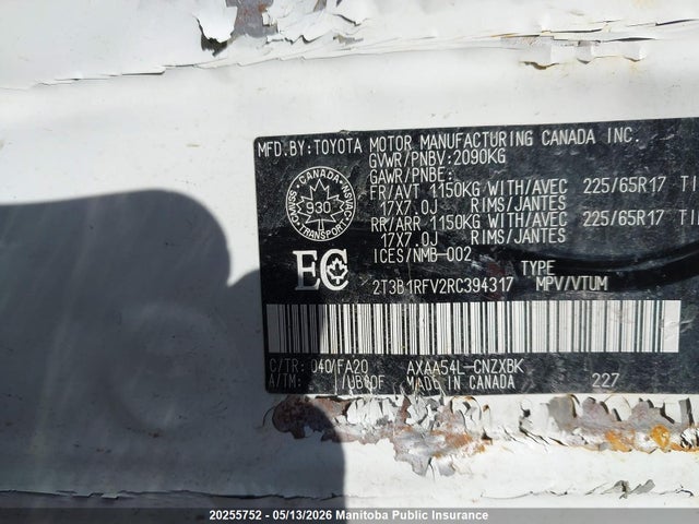 20255752 :رقم المزاد ، 2T3B1RFV2RC394317 vin ، 2024 Toyota Rav4 Le مزاد بيع