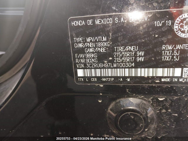 3CZRU6H97LM100304 Honda Hr-v Touring