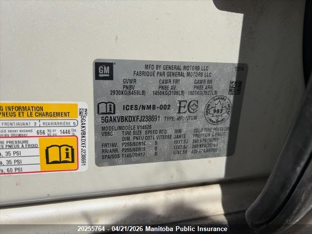 Aukcja sprzedaży 2015 Buick Enclave, vin: 5GAKVBKDXFJ238691, numer aukcji: 20255764