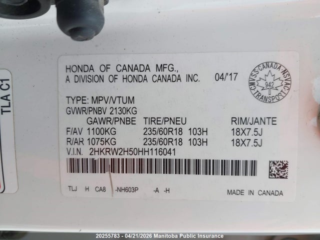 2HKRW2H50HH116041 Honda CR-V EX