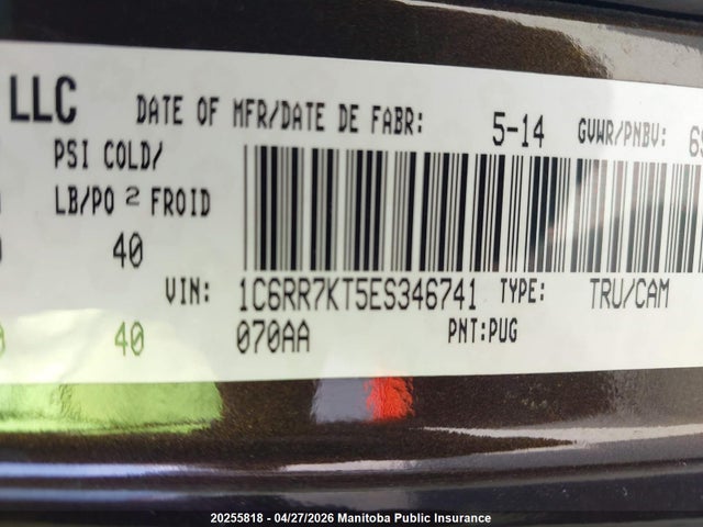 Aukcja sprzedaży 2014 Dodge Ram 1500 St Crew Cab, vin: 1C6RR7KT5ES346741, numer aukcji: 20255818