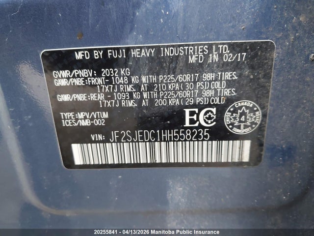 Aukcja sprzedaży 2017 Subaru Forester 2.5i, vin: JF2SJEDC1HH558235, numer aukcji: 20255841