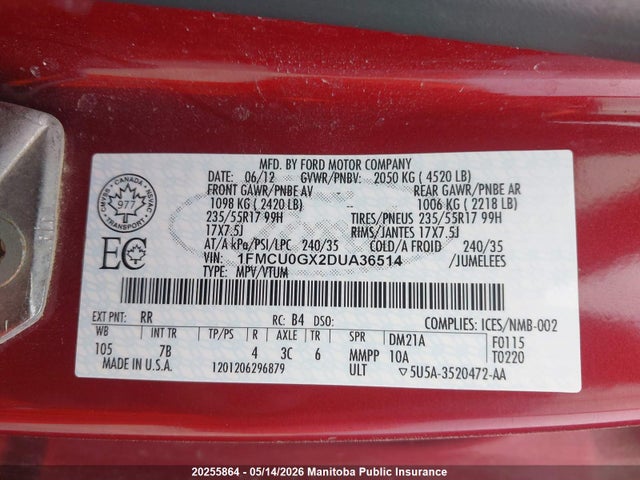 Продаж на аукціоні авто 2013 Ford Escape Se, vin: 1FMCU0GX2DUA36514, номер лоту: 20255864