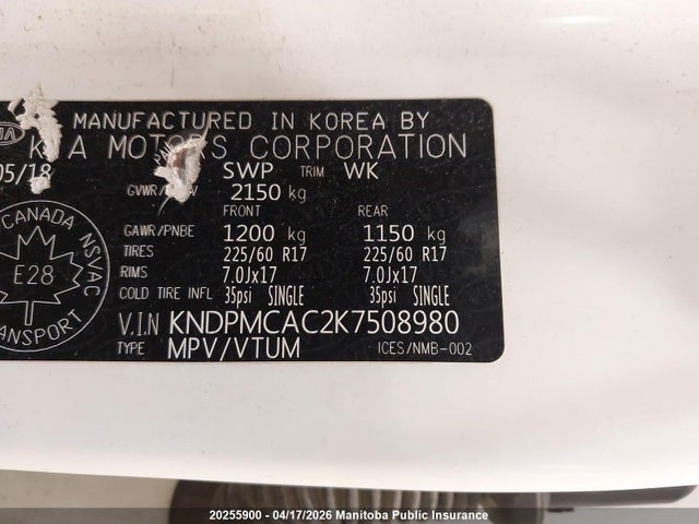 20255900 :رقم المزاد ، KNDPMCAC2K7508980 vin ، 2019 Kia Sportage Lx مزاد بيع