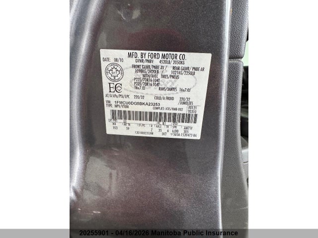 Продажа на аукционе авто 2011 Ford Escape Xlt V6, vin: 1FMCU0DG5BKA23253, номер лота: 20255901