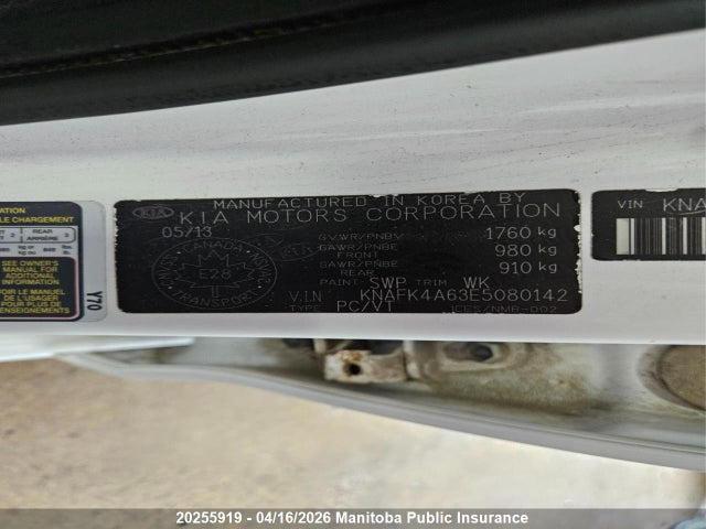 20255919 :رقم المزاد ، KNAFK4A63E5080142 vin ، 2014 Kia Forte Lx مزاد بيع