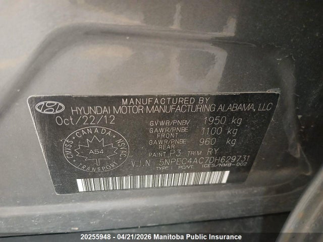 Auction sale of the 2013 Hyundai Sonata Limited, vin: 5NPEC4AC7DH629731, lot number: 20255948