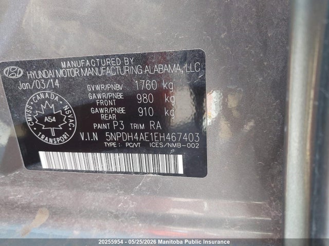 Продаж на аукціоні авто 2014 Hyundai Elantra Limited, vin: 5NPDH4AE1EH467403, номер лоту: 20255954