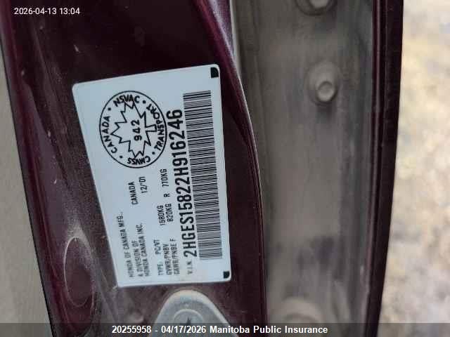 Aukcja sprzedaży 2002 Honda Civic Lx-g, vin: 2HGES15822H916246, numer aukcji: 20255958