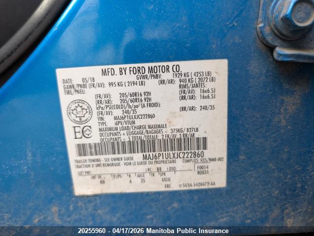 MAJ6P1ULXJC222860 Ford Ecosport Se