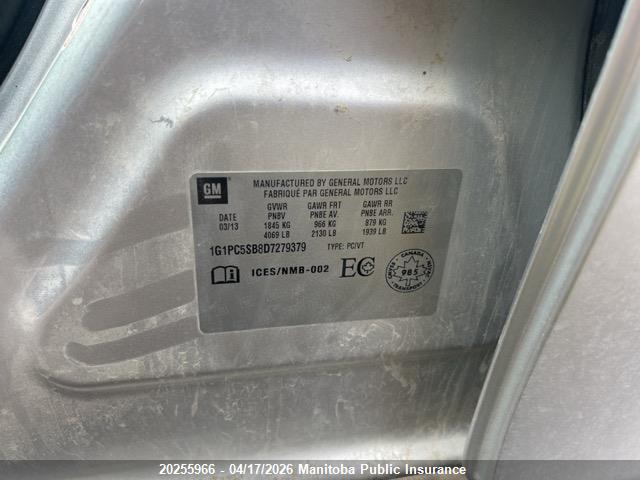 Aukcja sprzedaży 2013 Chevrolet Cruze Eco Turbo, vin: 1G1PC5SB8D7279379, numer aukcji: 20255966