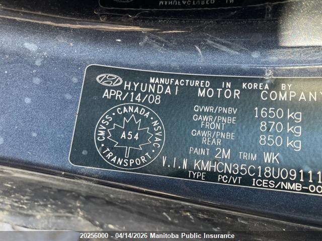 Продаж на аукціоні авто 2008 Hyundai Accent Gl, vin: KMHCN35C18U091119, номер лоту: 20256000