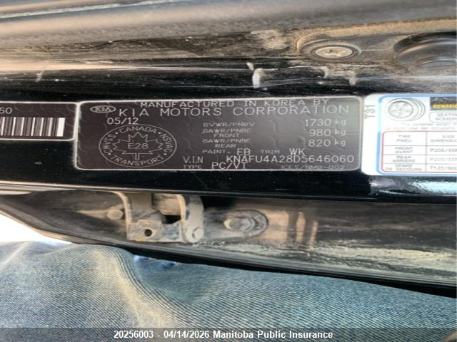 20256003 :رقم المزاد ، KNAFU4A28D5646060 vin ، 2013 Kia Forte Ex مزاد بيع