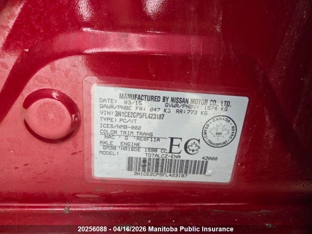 Продажа на аукционе авто 2015 Nissan Versa Note S, vin: 3N1CE2CP5FL423187, номер лота: 20256088