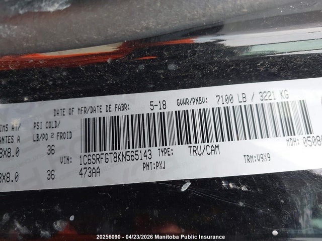 1C6SRFGT8KN565143 Dodge Ram 1500 Limited Crew Cab