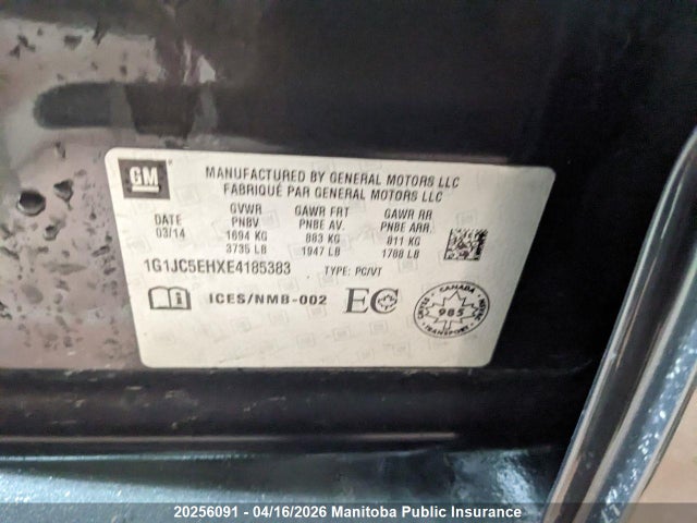 1G1JC5EHXE4185383 Chevrolet SONIC LT