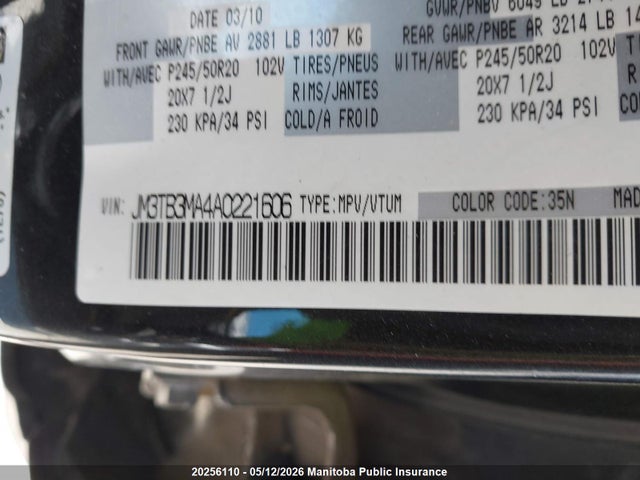Продажа на аукционе авто 2010 Mazda Cx-9 Gt, vin: JM3TB3MA4A0221606, номер лота: 20256110