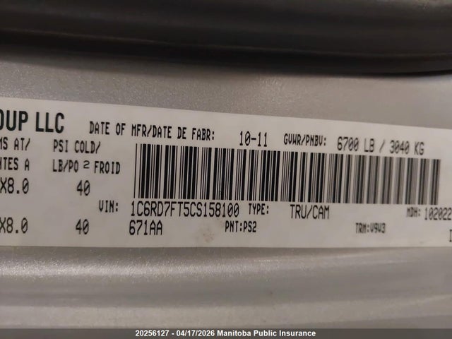 Aukcja sprzedaży 2012 Dodge Ram 1500 Big Horn Quad Cab, vin: 1C6RD7FT5CS158100, numer aukcji: 20256127