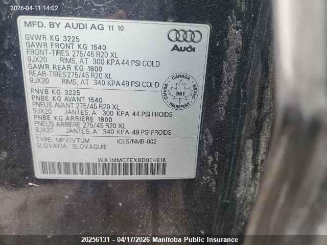 Продаж на аукціоні авто 2011 Audi Q7 V6 Tdi, vin: WA1MMCFEXBD004816, номер лоту: 20256131
