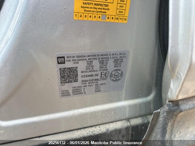 20256132 :رقم المزاد ، 3GNAXUEV8NL272227 vin ، 2022 Chevrolet Equinox Lt مزاد بيع