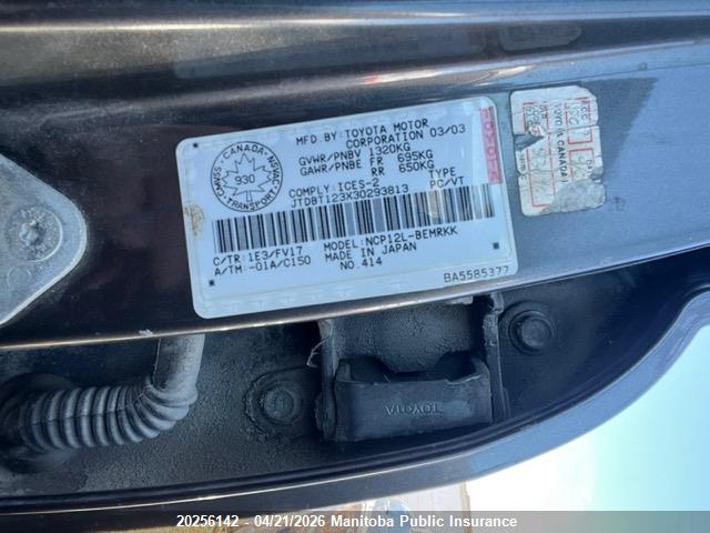 2003 Toyota Echo მანქანა იყიდება აუქციონზე, vin: JTDBT123X30293813, აუქციონის ნომერი: 20256142