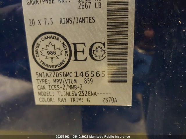 Aukcja sprzedaży 2021 Nissan Murano Platinum, vin: 5N1AZ2DS6MC146565, numer aukcji: 20256163