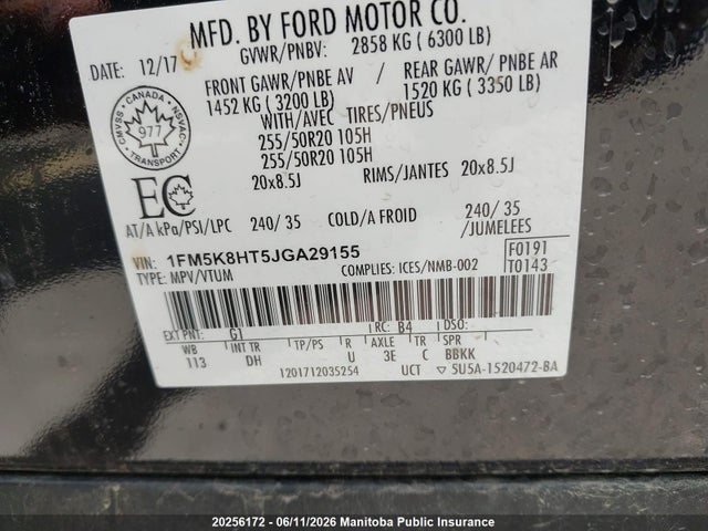 Продажа на аукционе авто 2018 Ford Explorer Platinum Ecoboost, vin: 1FM5K8HT5JGA29155, номер лота: 20256172