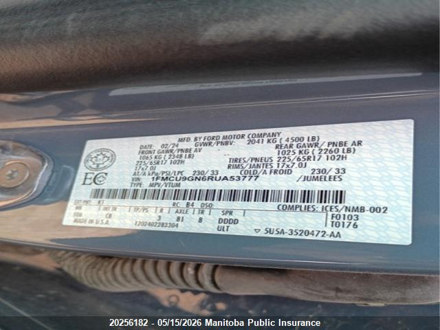 Aukcja sprzedaży 2024 Ford Escape Active, vin: 1FMCU9GN6RUA53777, numer aukcji: 20256182