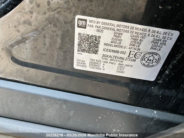 Aukcja sprzedaży 2022 Gmc Terrain Sle, vin: 3GKALTEV4NL273166, numer aukcji: 20256216