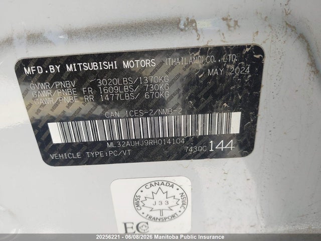 Aukcja sprzedaży 2024 Mitsubishi Mirage Es, vin: ML32AUHJ9RH014104, numer aukcji: 20256221