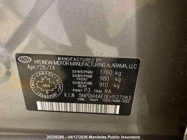 2014 Hyundai Elantra Gl მანქანა იყიდება აუქციონზე, vin: 5NPDH4AE0EH527283, აუქციონის ნომერი: 20256266