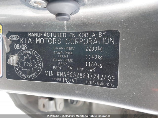 Aukcja sprzedaży 2009 Kia Rondo Lx, vin: KNAFG528397242403, numer aukcji: 20256267